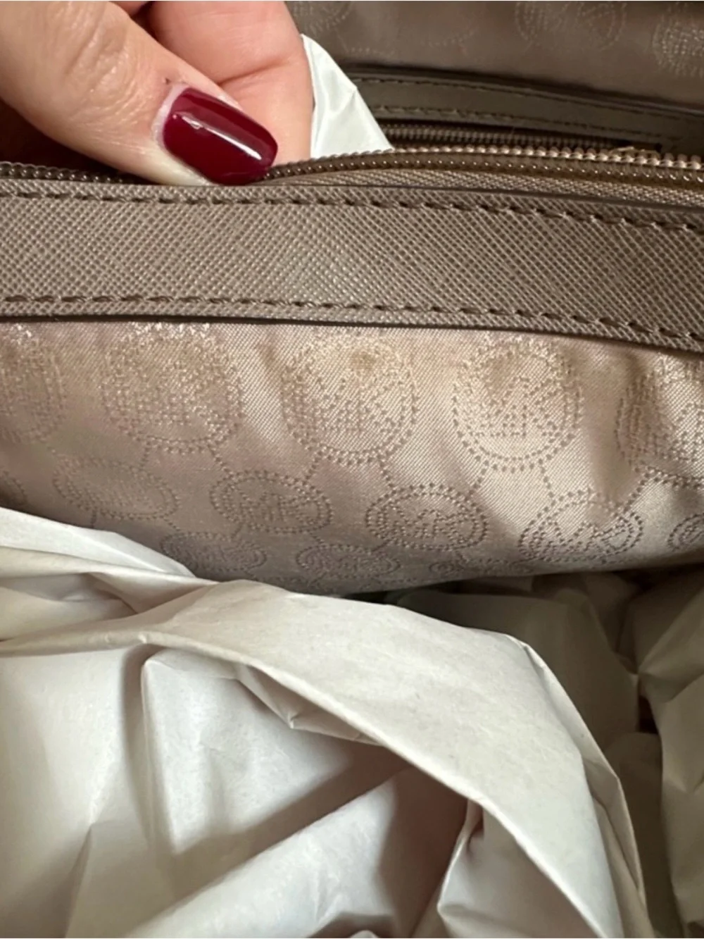 Michael Kors Taupe Saffiano Leather Tote with MK Charm